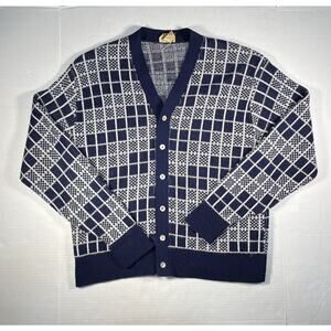 Vintage 70s Geometric Knit Cardigan Sweater Dad Grandpa MongomeryWard Hipster